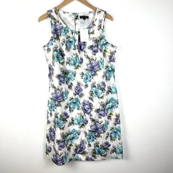 NWT Land’s End Watercolor Rose Dress Women’s Sz 12 Sleeveless Cotton Pockets - Picture 9 of 10